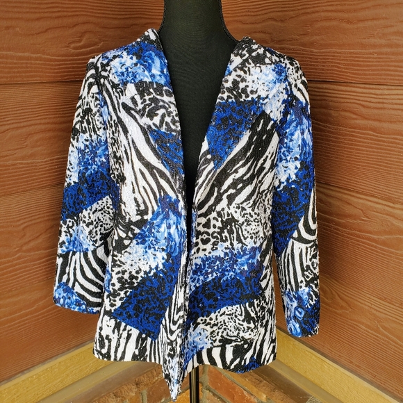 Alfred Dunner Jackets & Blazers - ALFRED DUNNER "High Roller" Blue/Black/White Print with Sequins Jacket Blazer